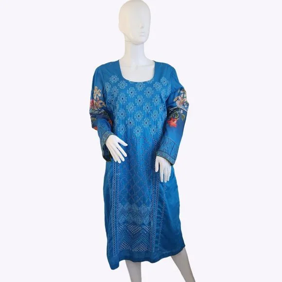 Unbranded | Dresses | East Indian Dress With Embroidery Floral Print On  Back Ladies Size Ml | Poshmark